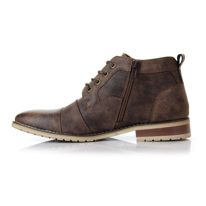 Ferro Aldo Men's Blaine Cap Toe Chukka Boots | Lace-Up Ankle Dress Boot with Side Zipper | MFA806035 | in Chestnut Brown, Size 6.5 - Image 4